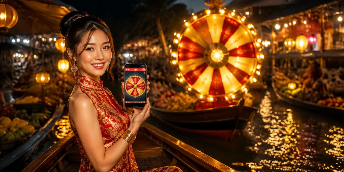 Người chơi tại chợ đêm Mekong tham gia trò chơi quay số may mắn